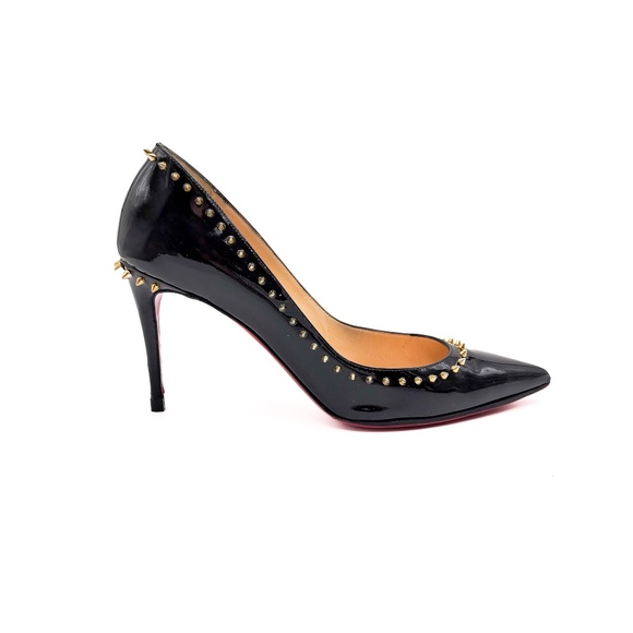 Christian Louboutin Shoes - Christian Louboutin Black Patent Leather Spike Anjalina 85 Pumps EU 37.5